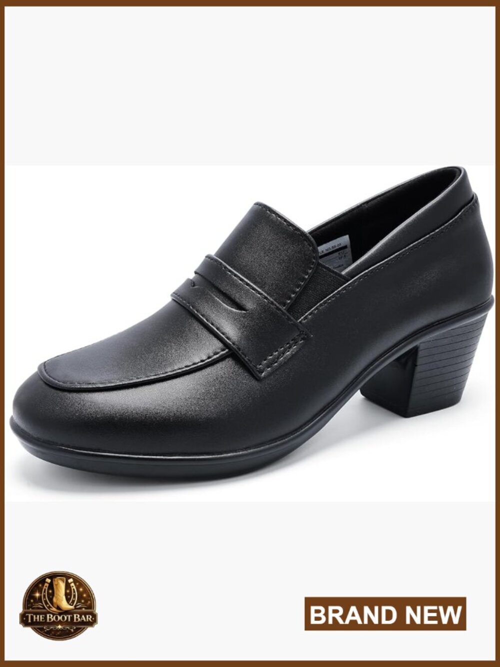 Low Heeled Loafers - Comfortable Leather Slip-On Pumps with Chunky Block Heel